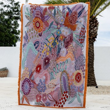 Indigenous Art Throw Rug | Flowers Along The River | Dustin Koa